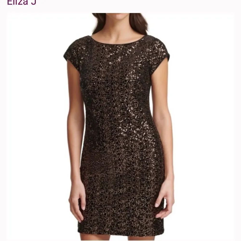 Eliza J Black and Gold Sequin Cocktail Dress